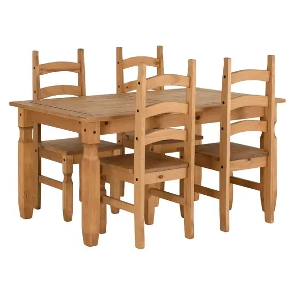 Corona Dining Table and 4 Chairs Set - Medium Wood alternate view