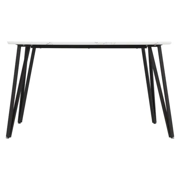 Marlow Marble Effect Dining Table - White, Metal alternate view