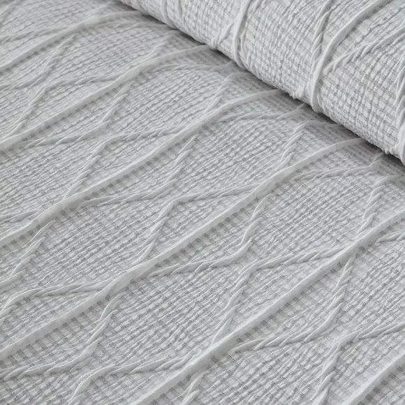 Crinkle Stripe Duvet Cover & Pillowcase Set - White alternate view