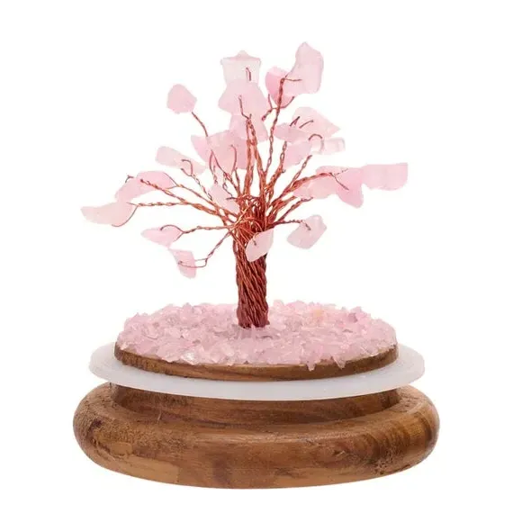 Rose Quartz Gemstone Glass Dome Tree - Pink, Copper Wire alternate view