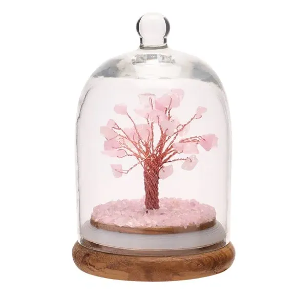 Rose Quartz Gemstone Glass Dome Tree - Pink, Copper Wire product