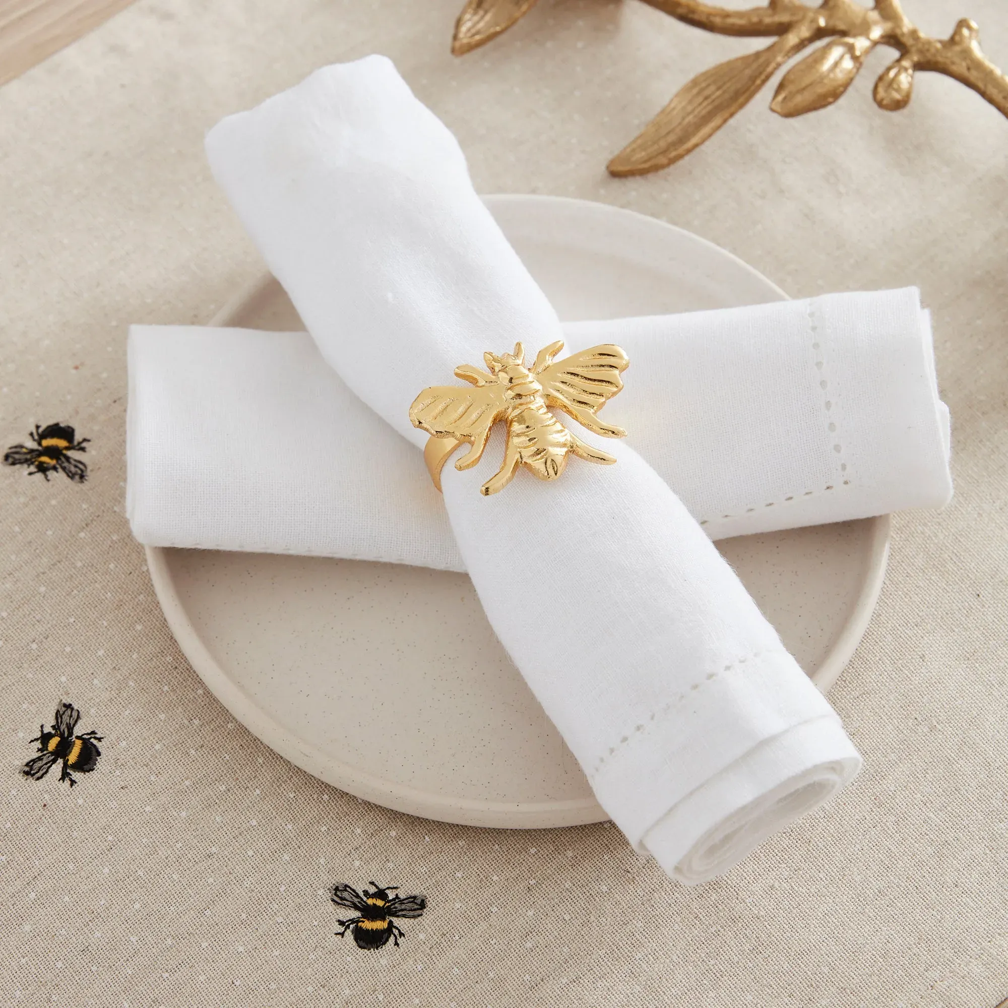 set-of-2-bee-napkin-rings-yellow-black-brown image