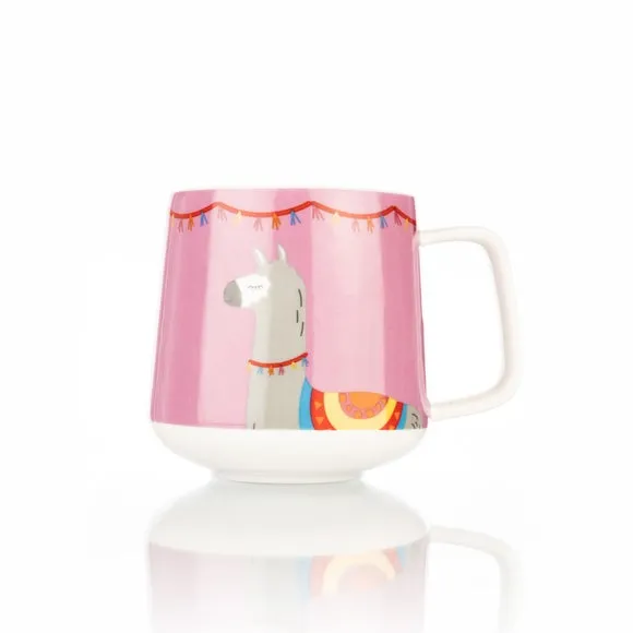 Set of 4 Mugs with Llama Design - Pink, Bone China alternate view