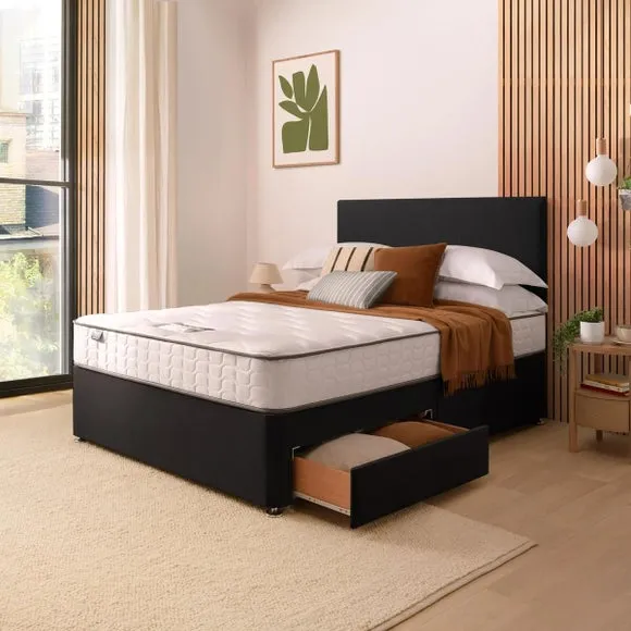Divan Bed with Fabric Headboard - Ebony, Fabric by Dunelm, image 3