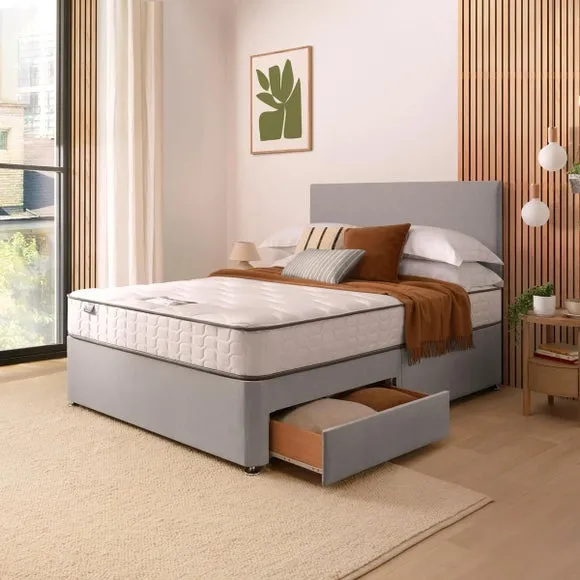 Divan Bed with Fabric Headboard - Light Grey, Fabric by Dunelm, image 3