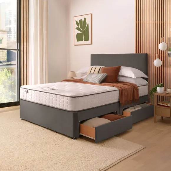 Divan Bed with Headboard & Mattress - Charcoal, Velvet by Dunelm, image 2