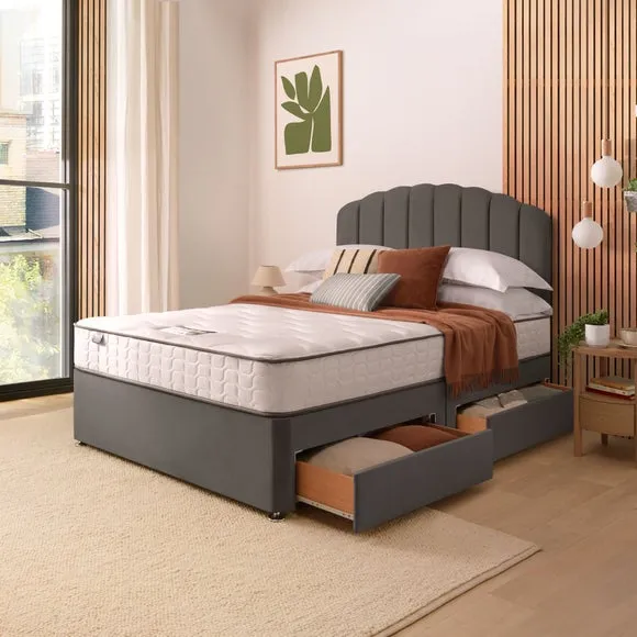 Divan Bed with Headboard & Mattress - Charcoal, Velvet by Dunelm, alternate view