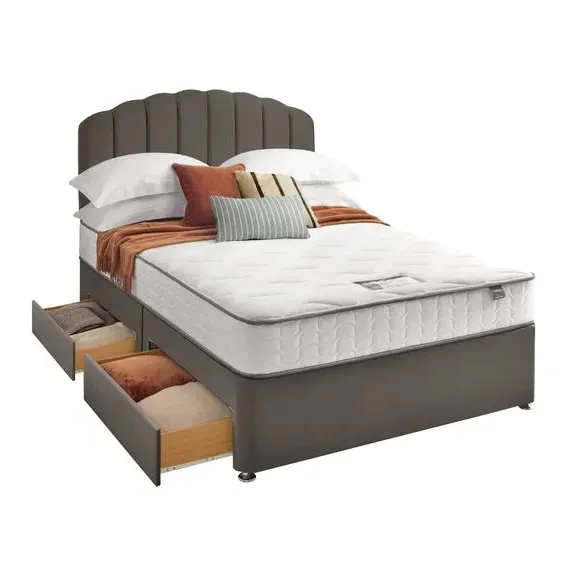 Divan Bed with Headboard & Mattress - Charcoal, Velvet by Dunelm, image 4