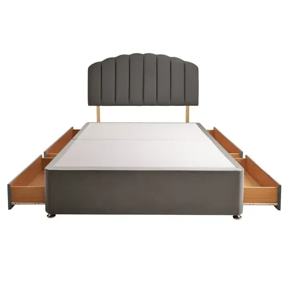 Divan Bed with Headboard & Mattress - Charcoal, Velvet by Dunelm, image 5