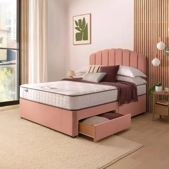 Divan Bed with Headboard & Mattress - Pink, Velvet by Dunelm, image 3
