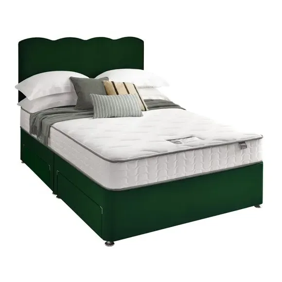 Divan Bed with Wave Headboard - Green, Velvet by Dunelm, image 3