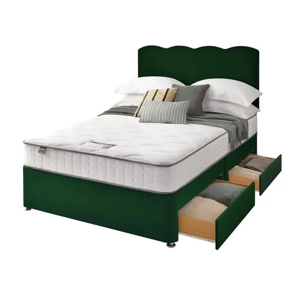 Divan Bed with Wave Headboard - Green, Velvet by Dunelm, image 4