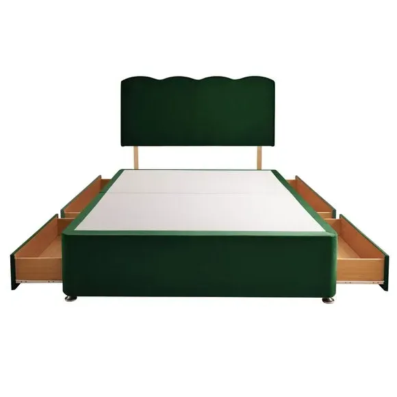 Divan Bed with Wave Headboard - Green, Velvet by Dunelm, image 5