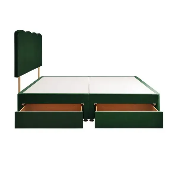 Divan Bed with Wave Headboard - Green, Velvet by Dunelm, image 6