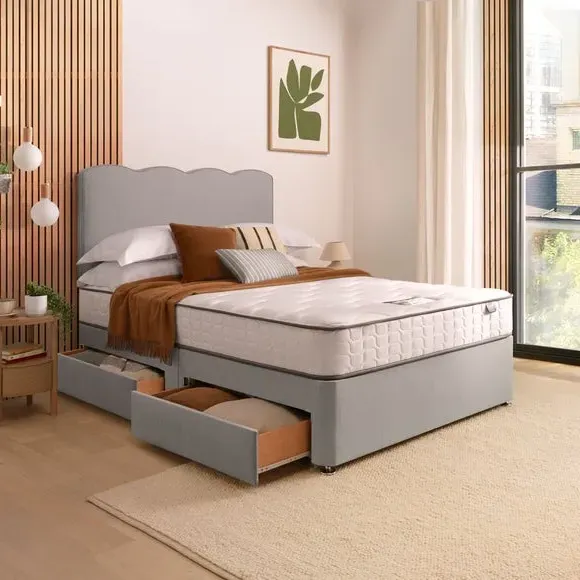 Divan Bed with Wave Headboard - Light Grey, Fabric by Dunelm, image 2