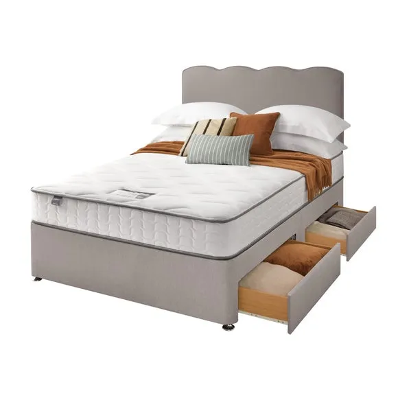Divan Bed with Wave Headboard - Light Grey, Fabric by Dunelm, image 4
