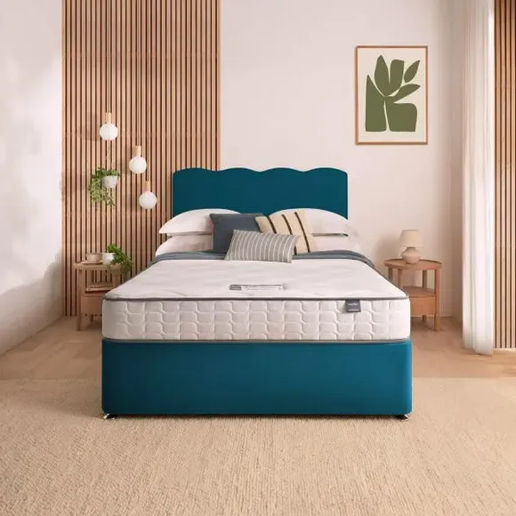 Divan Bed with Wave Headboard - Peacock, Velvet by Dunelm, image 2