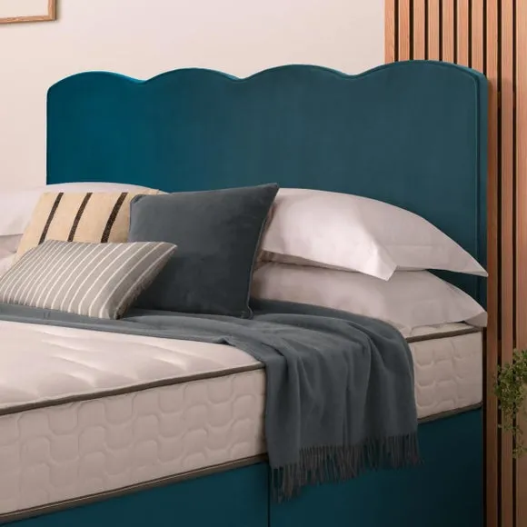 Divan Bed with Wave Headboard - Peacock, Velvet by Dunelm, image 4