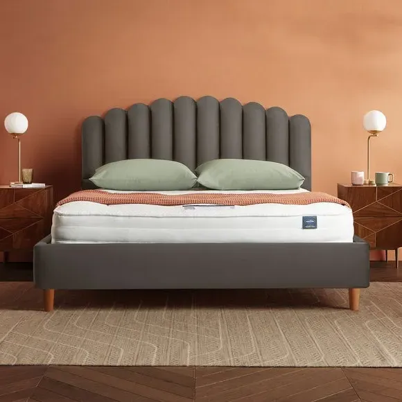 Oriana Upholstered Bed Frame with Fan Headboard - Charcoal Grey, Velvet alternate view