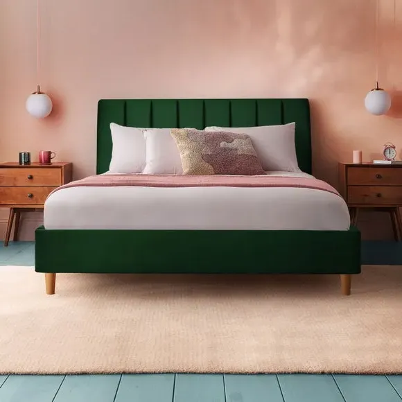 Upholstered Bed Frame with Headboard - Rainforest, Velvet alternate view