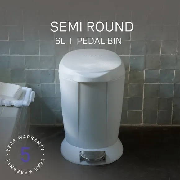 6L Round Pedal Bin with Removable Inner Bucket - White, Plastic product