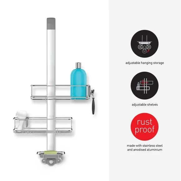Overdoor Shower Caddy with Adjustable Shelves - Silver, Stainless Steel alternate view