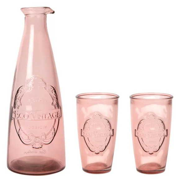 Sintra Recycled Glass Carafe and 2 Tumblers Set - Pink alternate view