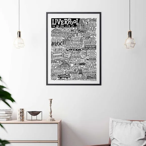 Liverpool Landmarks Framed Print - Monochrome alternate view