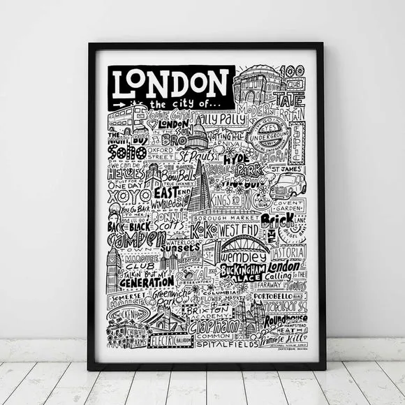 London Landmarks Typography Framed Print - Multicolor product