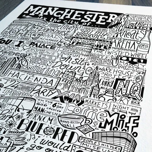 Manchester Landmarks Framed Print - Typography alternate view