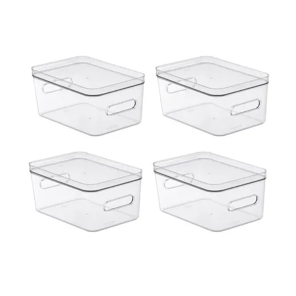 Compact Storage Tub Medium Set of 4 with Lids - Clear