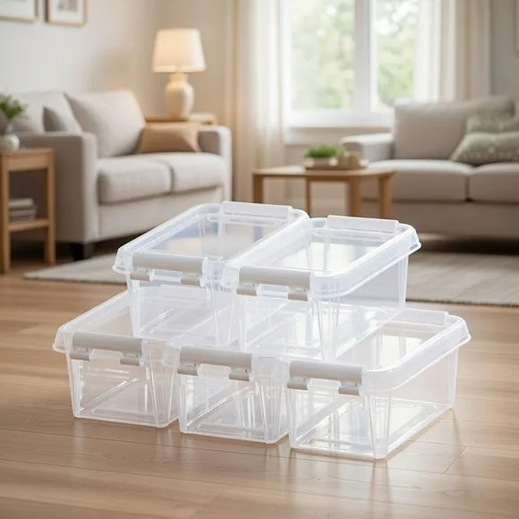Set of 5 0.3L Clip-Lid Storage Boxes - Clear product