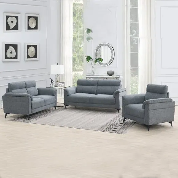 3-Seater Sofa with Curved Arms - Grey, Linen alternate view