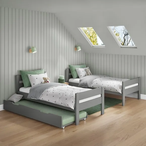 Compact Bunk Bed with Open Trundle - Grey, Wood alternate view