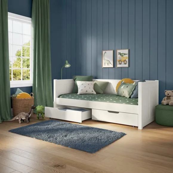 Day Bed with 2 Drawers - White, Pine by Dunelm, image 2