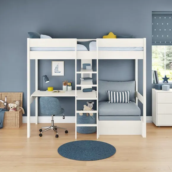 Uno High Sleeper with Chair Bed & Cushion Set - White, Pine alternate view