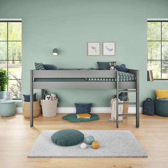 Uno Midsleeper Bed with Guardrails - Grey, Pine alternate view