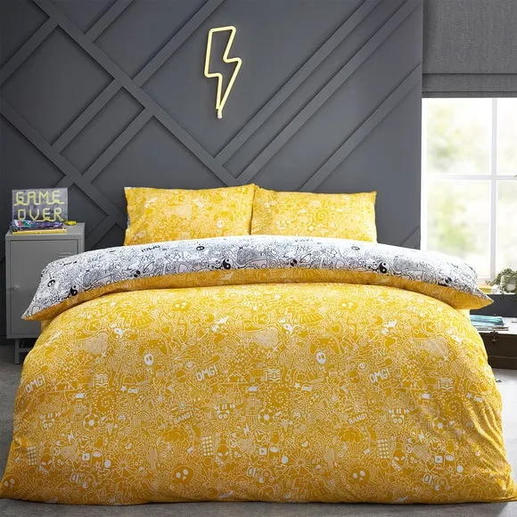 Doodles Duvet Cover Set - Black/White, Polycotton alternate view