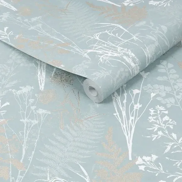 Easy Organics Leafy Floral Wallpaper - Duck Egg Blue alternate view