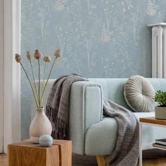 Easy Organics Leafy Floral Wallpaper - Duck Egg Blue product