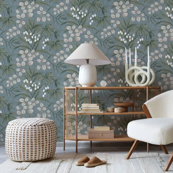 Easy Persephone Leafy Floral Wallpaper - Duck Egg Blue product