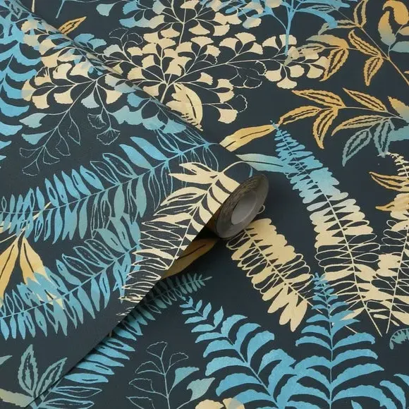Easy Temptation Leafy Floral Wallpaper - Midnight alternate view