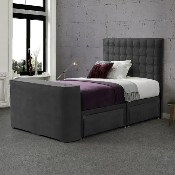 Gaia Geometric TV Bed with Storage - Charcoal, Luxy Fabric by Dunelm, image 2
