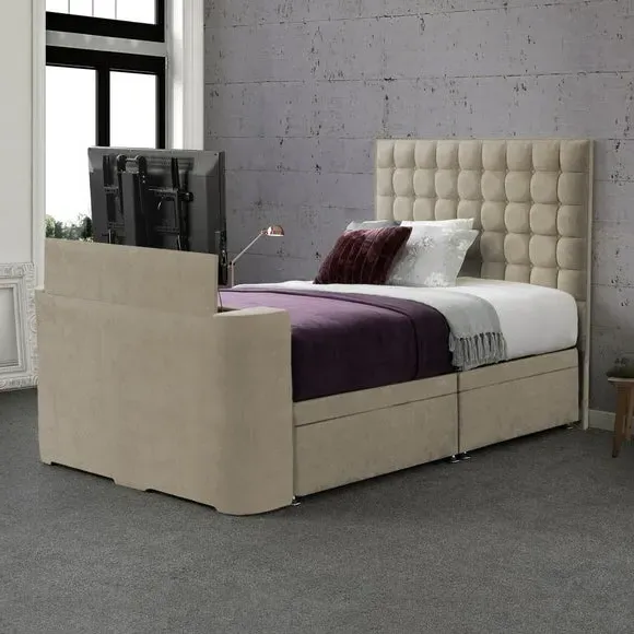 Gaia Ottoman TV Bed with Storage - Cream, Luxy Fabric