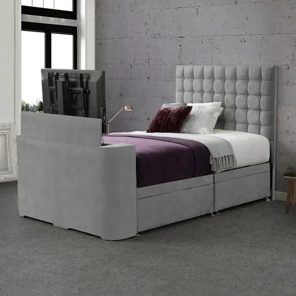 Gaia Ottoman TV Bed with Storage - Silver, Luxy Fabric