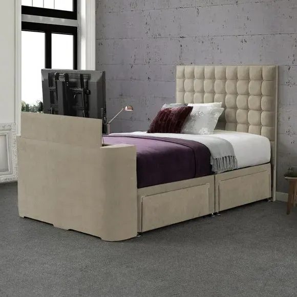 Gaia TV Bed with Storage - Cream, Luxy Fabric