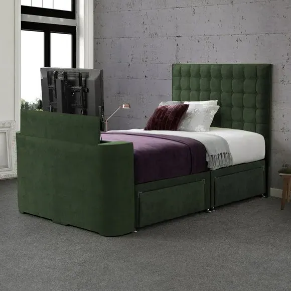 Gaia TV Bed with Storage - Winter Moss, Luxy Fabric