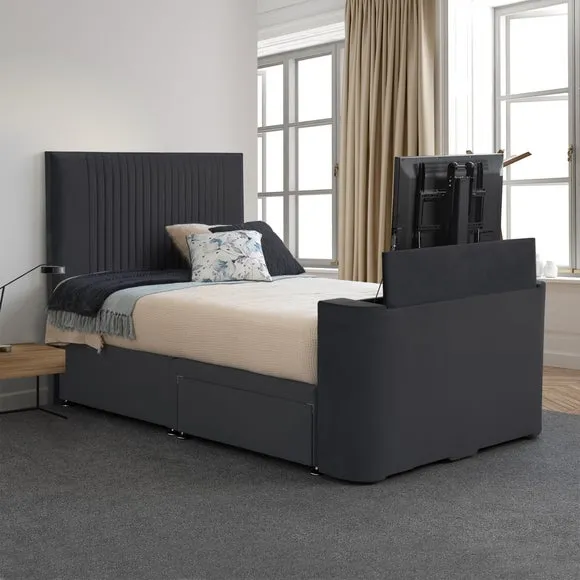 Opulence TV Bed with Vertical Pleated Headboard - Granite