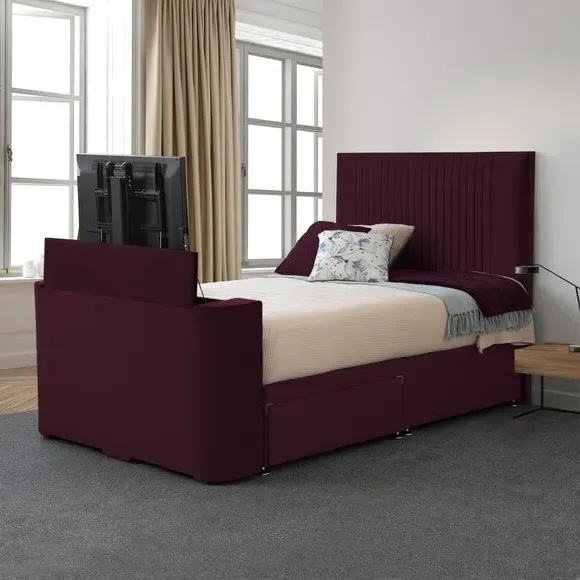 Opulence Vertical Pleated TV Bed - Aubergine