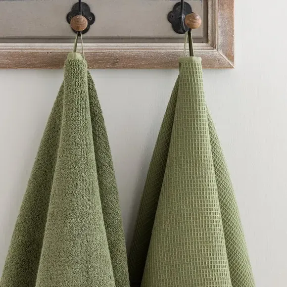 Reversible Waffle Towel - Olive, Organic Cotton by Dunelm, image 4